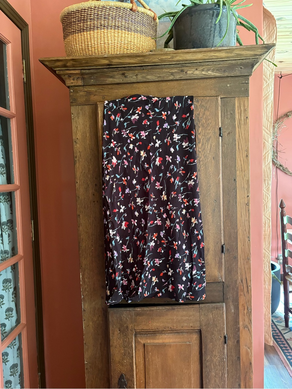 Madewell Black Midi Skirt with Floral Print